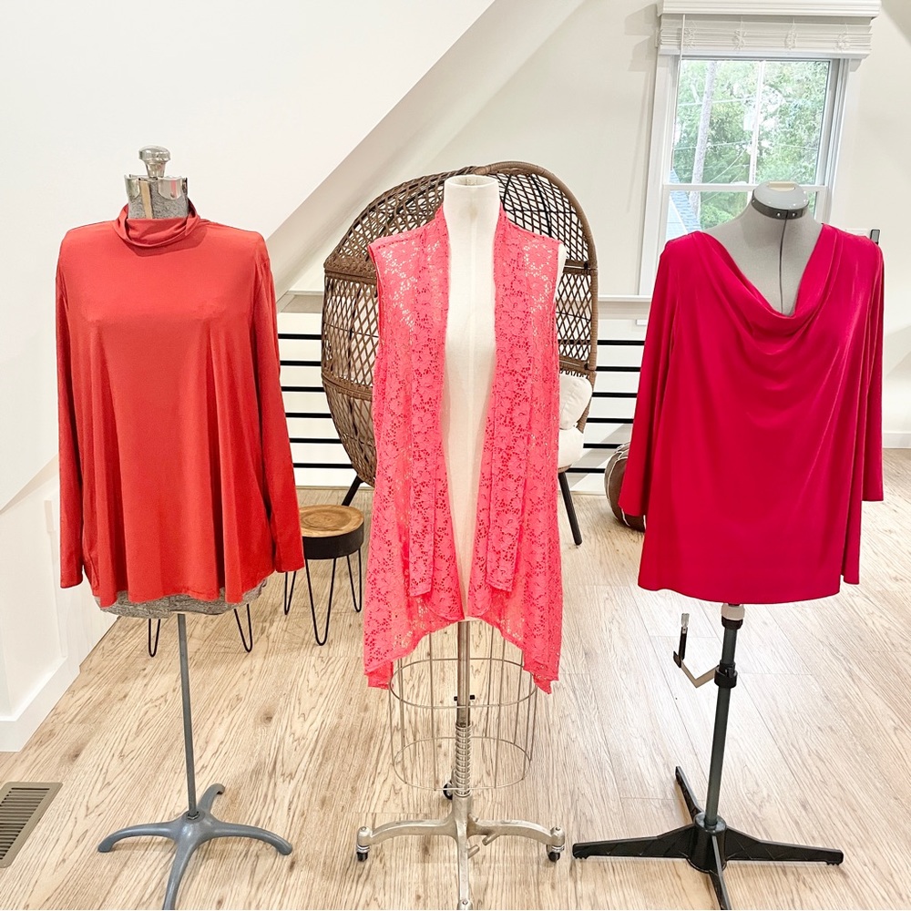 NWOT 1X Slinky Brand tops red, coral, pink, burnt orange tones 3 included - Picture 1 of 4